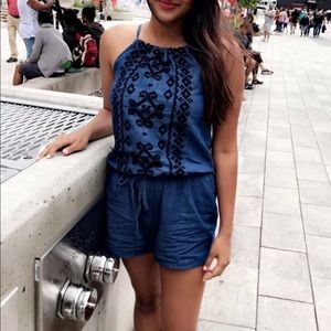 Chambray embroidered romper